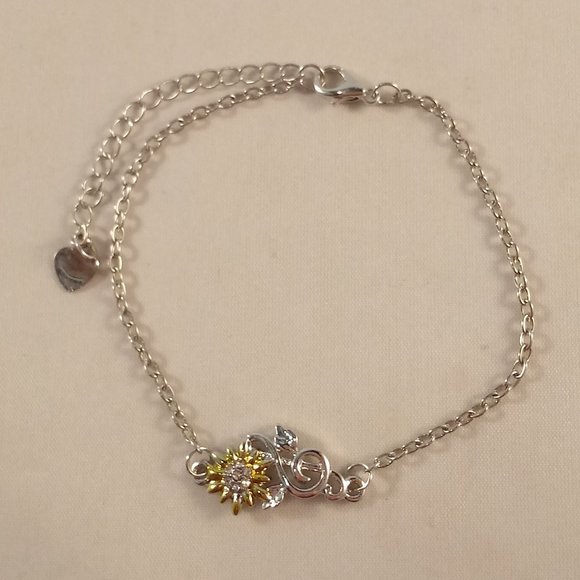 Sterling Silver Plated Diamond Zircon Sunflower Music Clef Note Heart Bracelet - Picture 3 of 4
